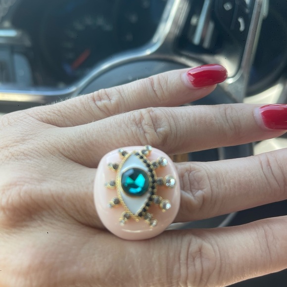 👁️ Evil eye Kurt Geiger London NWT Pink Crystal Statement Cocktail Ring Glam Jew - Picture 5 of 7